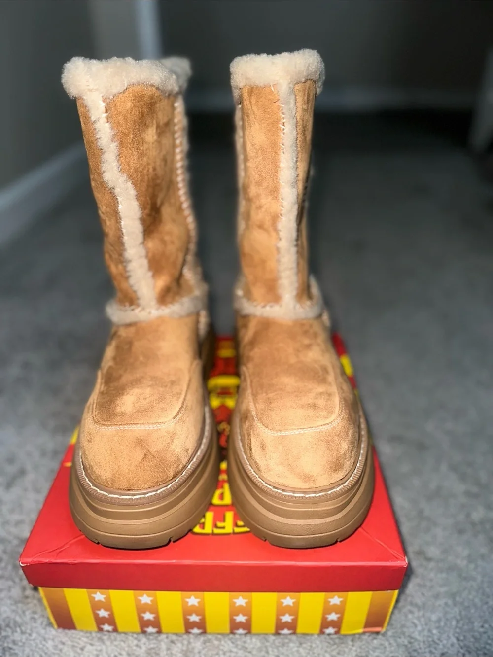 Current Mood Tan Suede Shearling Winter Boots